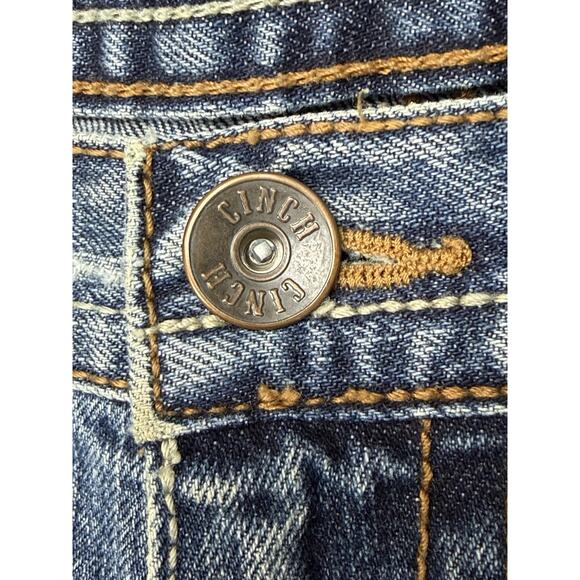 Cinch Men's Denim Jeans Sz 33x36 (34) Distressed Grunge Work Cowboy Straight Leg - Picture 6 of 16